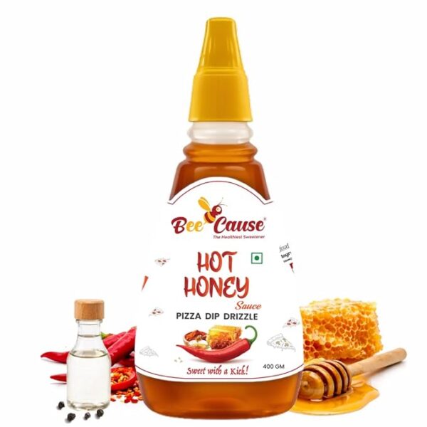 BeeCause Hot Honey Sauce 400g | Sweet & Medium Spicy Honey | No Preservatives,No Added Sugar | Honey Chilli Sauce for Pizza, Fried Chicken, Snacks, Desserts & Drinks | For Everyday