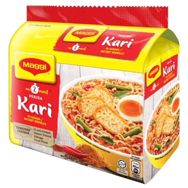 Maggi 2-Minute Kari Instant Noodles, Spicy Curry Flavor, Ready in 2 Minutes, Malaysian Style, 395g Pack